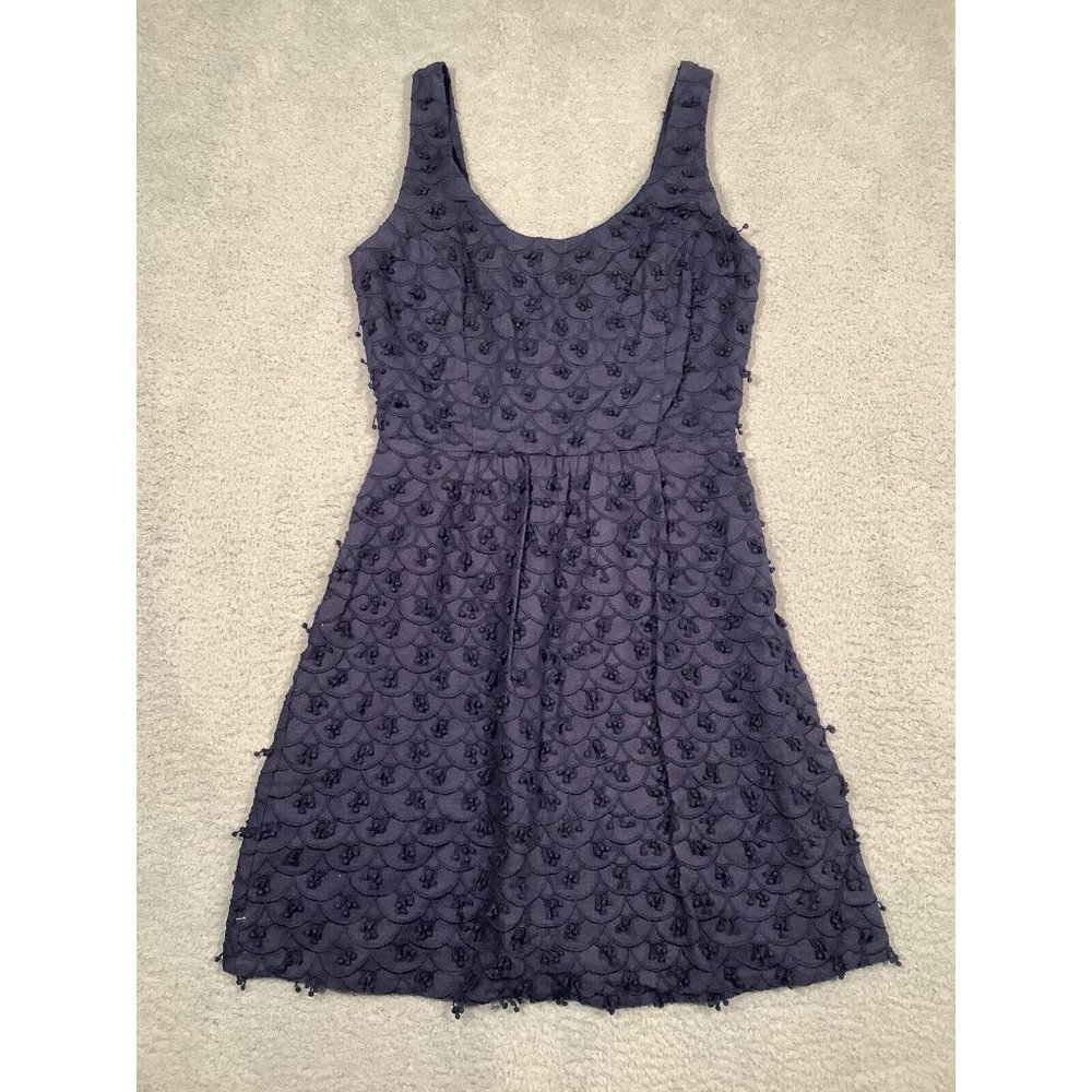 Vineyard Vines Womens Dress Linen‎ Lined Navy Blue Embroidered Size 2 Fitted